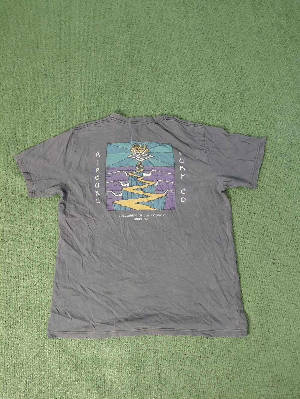 Rip Curl "Custodians Of The Cosmos" Landscape Surfing Navy Blue T Shirt Sz Mediu